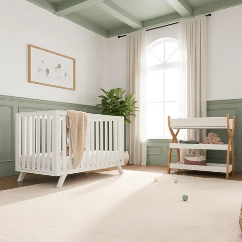 Vista 8 de Comfy Cubs - Cuna de bebé de 0 a 3 años, altura de colchón ajustable, cuna de madera natural para bebé, muebles elegantes de guardería, cama de Todo
