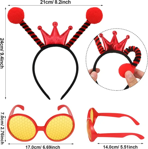 Vista 2 de Bee Costume Bee Ladybug Antenna Headband and Glasses Set Bumble Bee Sunglasses Halloween Cosplay Party Favors for Women Kids