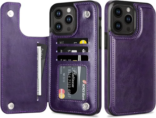 Vista 14 de HianDier Funda tipo cartera compatible con iPhone 12 Pro MAX 5G de 6.7 pulgadas, delgada funda protectora con ranura para tarjeta de crédito, funda