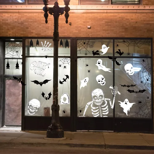 Vista 7 de 140 calcomanías de ventana de Halloween para decoración de Halloween, calcomanías de ventana de doble cara, calcomanías de vidrio extraíbles
