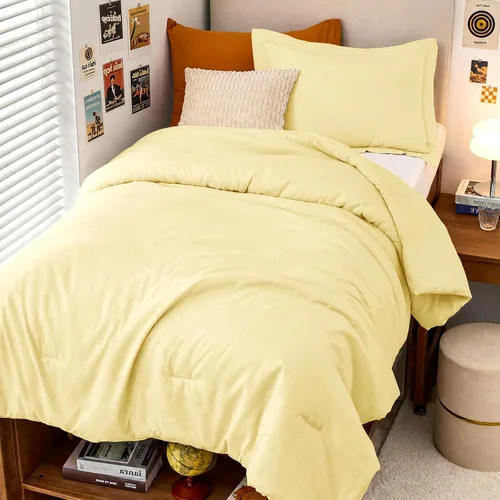 Vista 60 de MUXHOMO Juego de edredón beige tamaño individual/individual XL, ropa de cama alternativa ultrasuave para todas las estaciones. El juego de cama