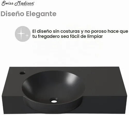 Vista 5 de Chateau - Lavabo de baño de pared con grifo lateral izquierdo de 30 pulgadas en negro mate