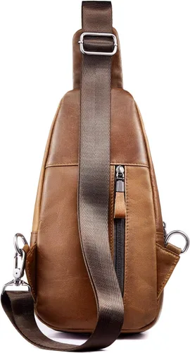 Vista 2 de Bolso bandolera de cuero para hombre, bolso de pecho, bolso de mensajero, bolso de hombro pequeño