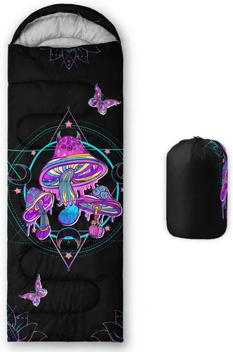 Vista 12 de HOSIMA Saco de dormir de mariposa para adultos y niños para campamento, saco de dormir ultraligero gótico negro para clima frío y verano.