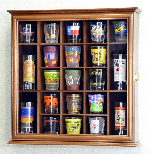 Vista 5 de 21 Shot Glass Shotglass Shooter Display Case Holder Cabinet Wall Rack 98% UV Lockable