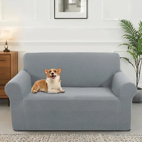 Vista 13 de Funda elástica para sofá, lavable, protector de muebles con espuma antideslizante y parte inferior elástica para niños, perros (sofá biplaza/beige)