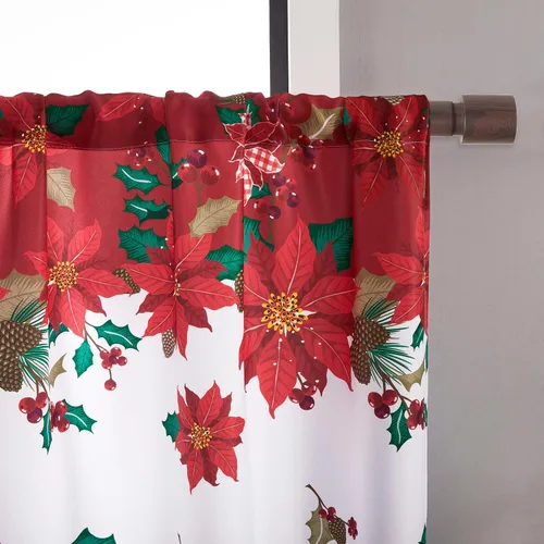 Vista 7 de SHINELAND Cortinas de cocina de Navidad, flor de pascua roja, cortina térmica corta para ventanas pequeñas, cortinas de Navidad para cocina, 45