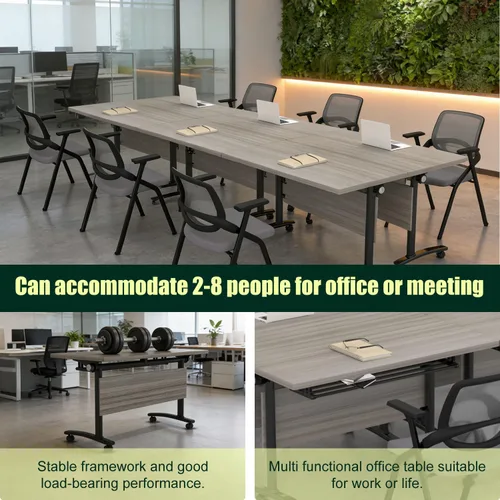 Vista 8 de Mesas plegables para sala de conferencias, mesa de entrenamiento móvil abatible con ruedas giratorias de 360°, mesa de conferencias moderna Olmo