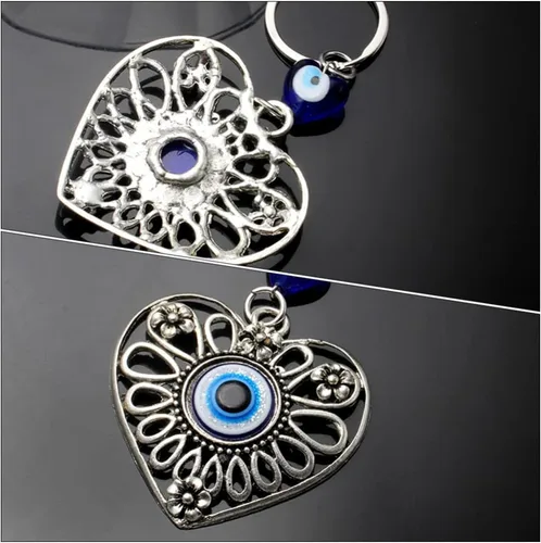 Vista 5 de BESPORTBLE 2 llaveros turcos de mal de ojo, corazón hueco, ojo azul, dije de cuentas de ojo azul, adorno para mujeres y hombres