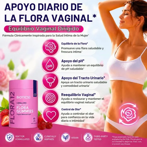 Vista 3 de Flora - Probióticos vaginales para mujeres, gomitas de equilibrio de pH con prebióticos, 8 mil millones de probióticos, 5 extractos de palma enana