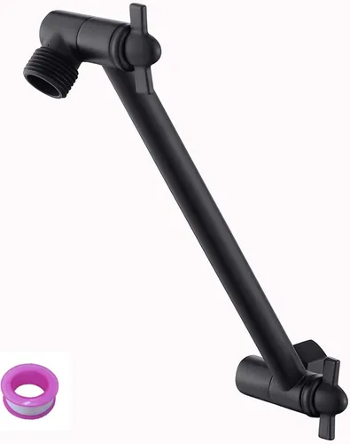 Vista 8 de Brazo de extensión de ducha de 8 pulgadas con cabezal de níquel cepillado. Extensión de brazo de ducha ajustable de latón macizo. Baje o eleve