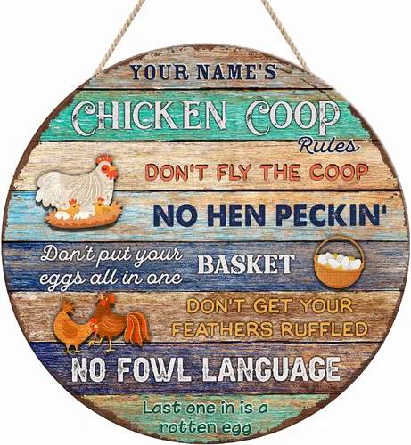 Vista 11 de Letrero de madera de gallinero personalizado para gallinero, diseño de granja esponjosa, varios tamaños, nombre personalizado, título y cita