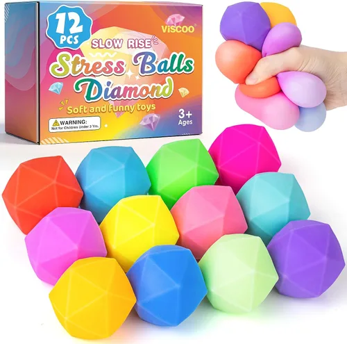 Vista 11 de Paquete de 12 cubos de estrés de aumento lento, bolas de estrés para masa, juguetes para aliviar la ansiedad, cubo suave, juguetes elásticos
