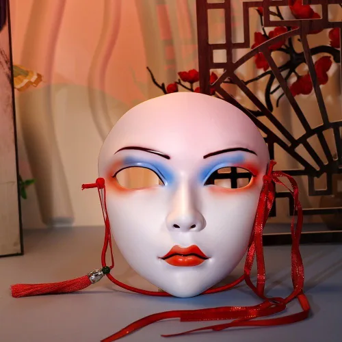 Vista 4 de Máscara de estilo antiguo para mujer, máscara japonesa Kabuki Kitsune, máscaras de cosplay pintadas a mano para mascarada