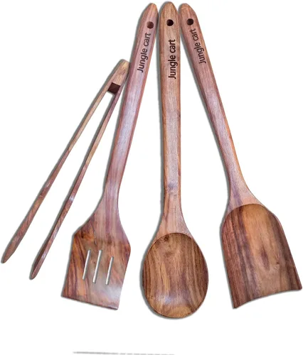 Vista 5 de Cucharas de madera para cocinar espátulas de madera, juego de utensilios de cocina antiadherentes