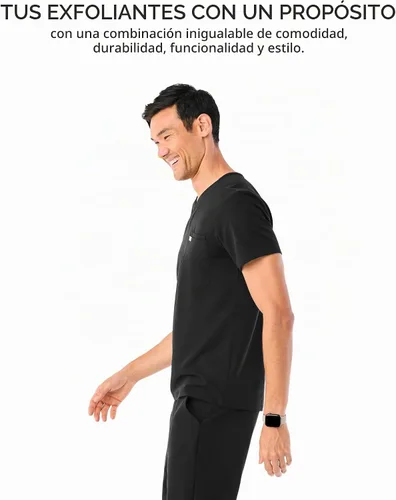 Vista 6 de FIGS Leon - Camiseta médica para hombre, 3 bolsillos, ajuste a medida, cuello en V moderno, elástico en 4 direcciones, absorbe la humedad BLK