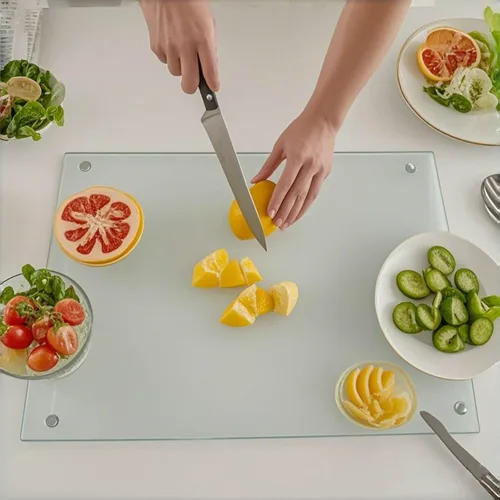 Vista 4 de LANGBOHOS Tablas de cortar de vidrio templado para cocina, tabla de cortar transparente para encimera, tabla de cortar antideslizante, protección