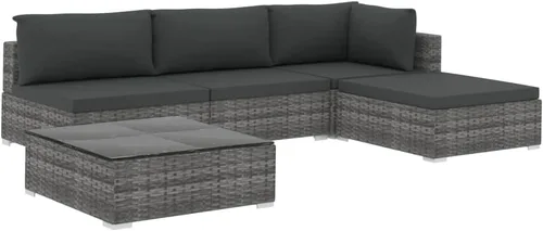 Vista 2 de 5 Piece Patio Lounge Set with Cushions Poly Rattan Gray, Sectional Furniture,Outdoor Patio Furniture Set, Garden Sofa Sectional Furniture Set for