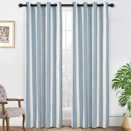 Vista 13 de DriftAway Chris Linen - Cortinas opacas con capa térmica y reductora de sonido, 63 pulgadas de largo para dormitorio, cortinas estampadas a rayas