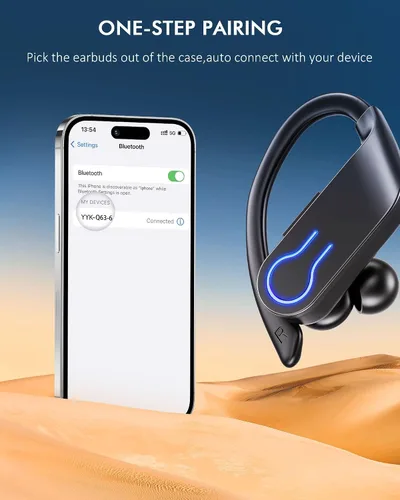 Vista 4 de CoolJumper Auriculares inalámbricos Bluetooth 120H de tiempo de reproducción Auriculares Bluetooth 5.3 para deportes, auriculares estéreo Hi-fi