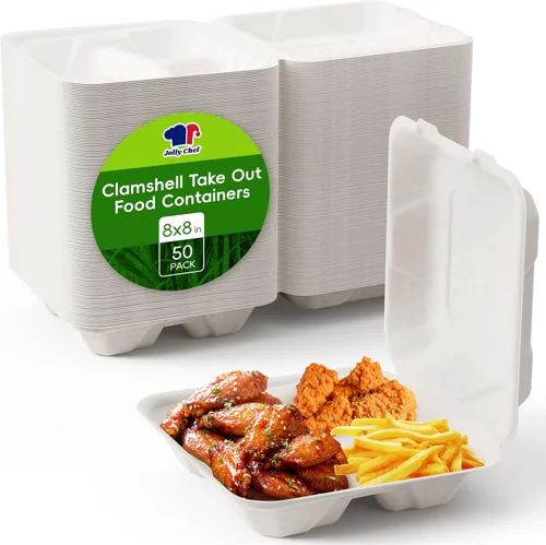 Vista 9 de Contenedores de alimentos para llevar con diseño de concha, [paquete de 75 unidades de 9 * 6 pulgadas], contenedores desechables para llevar, 100%