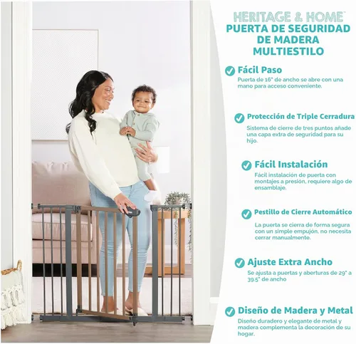 Vista 4 de Regalo Safety - Puerta de madera extra ancha de 39 pulgadas, montaje a Negro/Madera de cerezo