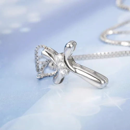 Vista 7 de FUNRUN JEWELRY Collar con colgante de cruz de plata de ley 925 para mujer colgante de circonita cúbica de 3 piedras con cadena de caja de 0039in 177