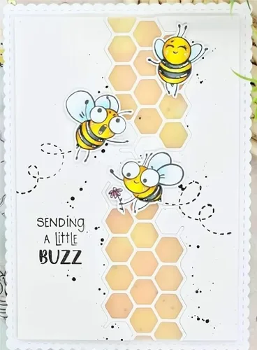 Vista 3 de Happy Bee Day - Juego de sellos y troqueles para hacer tarjetas, sellos transparentes y troqueles de corte de metal para álbumes de recortes