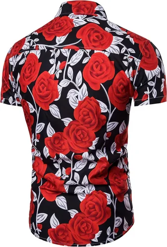 Vista 2 de LEFTGU Camisa de verano con estampado de flores de rosas para hombre