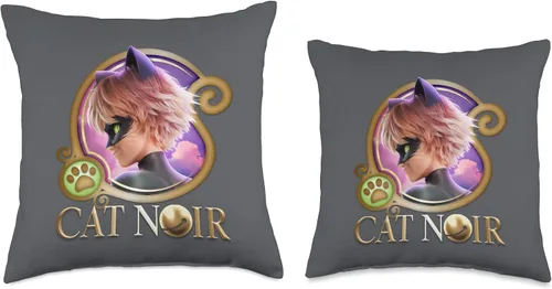 Vista 3 de Miraculous Ladybug The Movie Cat Noir Badge - Almohada dorada, 16 x 16 pulgadas, multicolor