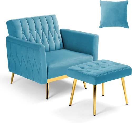 Vista 9 de Silla decorativa de terciopelo con otomana y respaldo ajustable