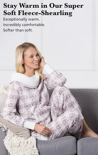 Vista 4 de PajamaGram Conjuntos de pijama para mujer, pijama de invierno para mujer, cuello redondo de oveja