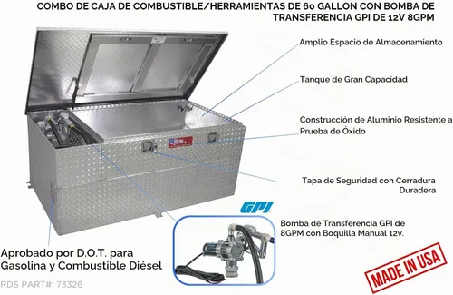 Vista 4 de RDS Combo de caja de herramientas / tanque auxiliar / transferencia de combustible con bomba de 8 GPM - 60-Galones de capacidad, placa de diamante