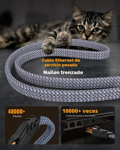 Vista 5 de Snowkids Cable Ethernet Cat 8 de 15 pies, señal fuerte, alta velocidad de 40 Gbps 2000 Mhz, cable de red con conector de Internet RJ45