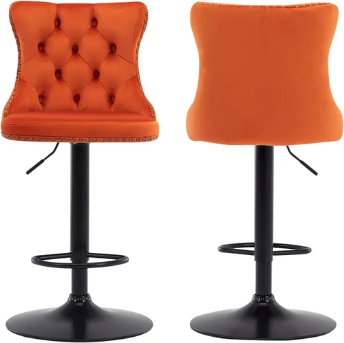 Vista 22 de Juego de 2 taburetes de bar beige, taburetes de bar tapizados ajustables con respaldo y reposapiés dorado, modernos taburetes de bar giratorios