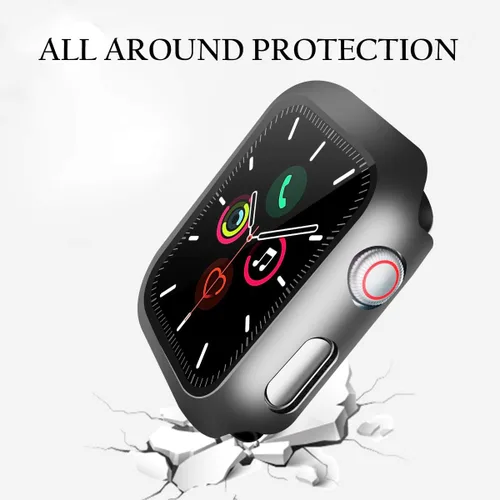 Vista 3 de YMHML Funda compatible con Apple Watch de 1.496 pulgadas Series 3/2/1 con protector de pantalla de vidrio templado integrado, protector delgado