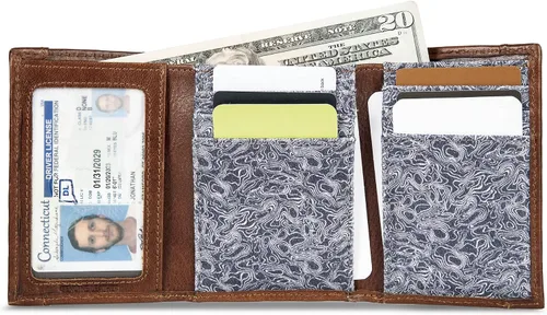 Vista 4 de Eddie Bauer Men's Fabric Trifold Wallet Money Clip RFID Protection ID Window Genuine Leather EDC