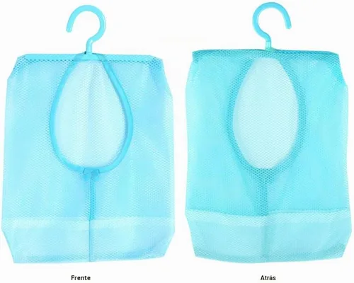 Vista 7 de Bolsa de malla multiusos para colgar con colgador para calcetines, medias, brasier, ropa interior, baño (azul)