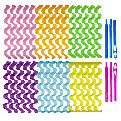 Vista 7 de 30 rulos de pelo sin calor, rizadores ondulados, rizadores de pelo sin calor, rizadores en espiral para cabello corto y mediano (9.8 pulgadas/9.8 in)