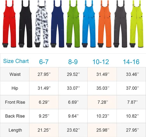 Vista 7 de CREATMO US Baberos de nieve para niños, pantalones de esquí impermeables con aislamiento para invierno