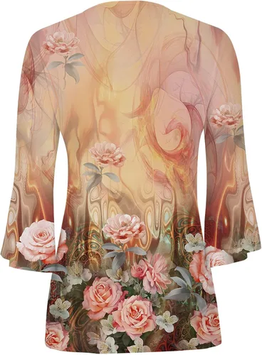 Vista 5 de Blusas de otoño para mujer, con estampado floral, de moda, manga 34, con botones, cuello en V