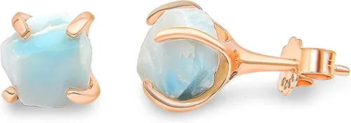 Vista 6 de Aretes de piedra preciosa natural en bruto con oro rosa sobre plata de ley 925, 6 a 0.276 in, regalo de piedra de nacimiento de calidad genuina
