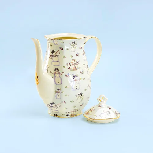 Vista 4 de Holiday Snowman - Olla de chocolate de porcelana fina con capacidad de 40 onzas