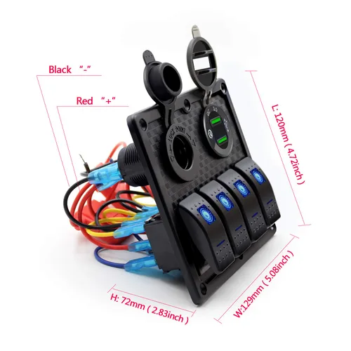 Vista 3 de FXC Panel de interruptor basculante de barco marino impermeable de 4 cuadrillas con doble ranura USB