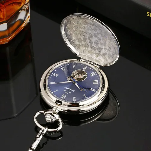 Vista 4 de BOSHIYA Steampunk - Reloj de bolsillo vintage acero inoxidable para maquinaria de día y noche