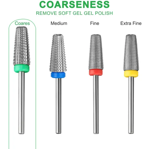 Vista 6 de Brocas de uñas 5 en 1, brocas profesionales de carburo de tungsteno de 3/32 pulgadas, adecuadas para manicura, pedicura, cutícula, esmalte de gel