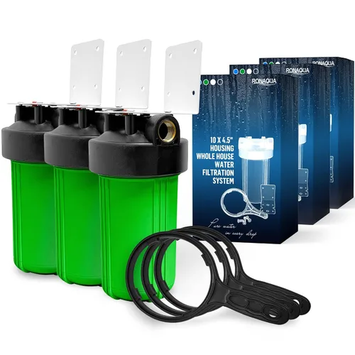 Vista 10 de Sistema purificador de filtro para toda la casa de 10 x 4.5 pulgadas de alta capacidad para agua de pozos o ciudades, botón de alivio de Verde