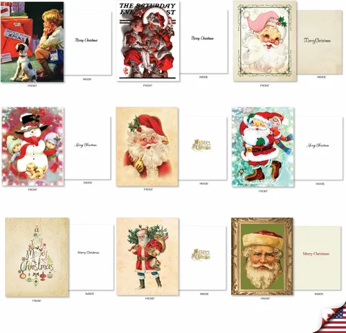 Vista 6 de The Best Card Company Juego de 36 tarjetas navideñas surtidas de 4 x 5.12 pulgadas con sobres para hombres y mujeres (diseños de 36 x 1) Vintage