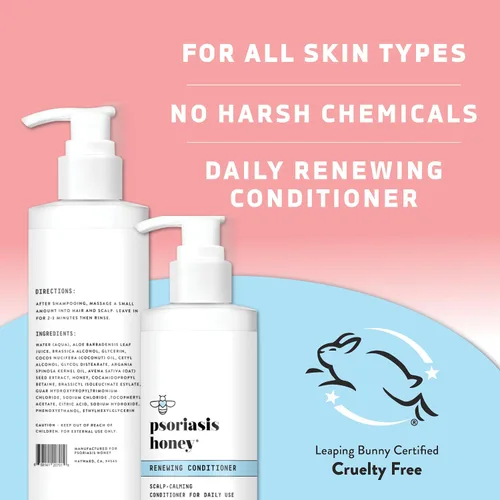 Vista 6 de PSORIASIS HONEY Acondicionador renovador - Tratamiento de cuero cabelludo seco - Crema de psoriasis para cabello seco - Aceite de coco hidratante