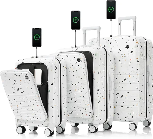 Vista 38 de Merax Juego de equipaje rígido ABS expandible de 3 piezas con rueda giratoria Maleta TSA Lock Suit Case, Negro -, Juego de 2 piezas, Equipaje